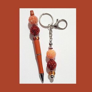The "Beaded Beauty Pen & Keychain Collection" - Orange/Red